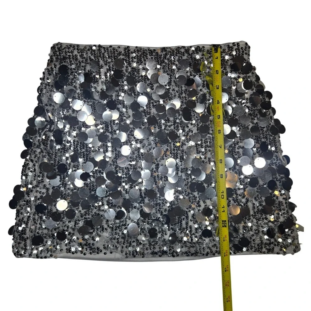 Silver Sequin Mini Skirt Metallic‎ Disc Party Festival Night Out Shiny Womens